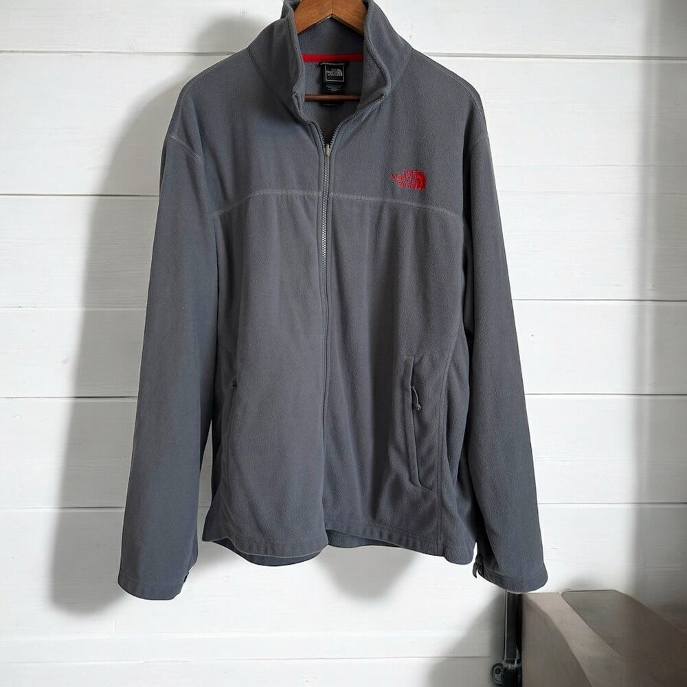 The North Face Gray Fleece Jacket Men’s XL Full Zip Red Logo